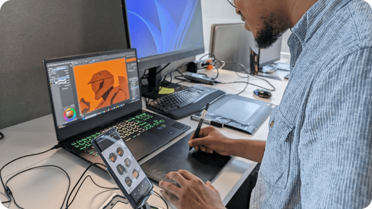 Designer working on character art